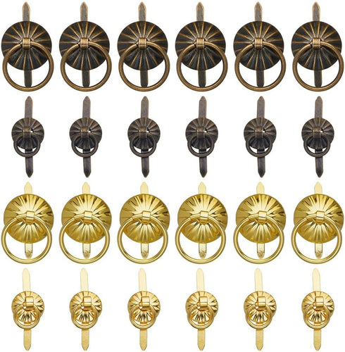 GORGECRAFT 40PCS 4 Styles Metal Brad Fasteners Small Ring Pulls Flower Handle Rings Mini Brad Paper Fastener for Decorative Jewelry Box Chest Draw...