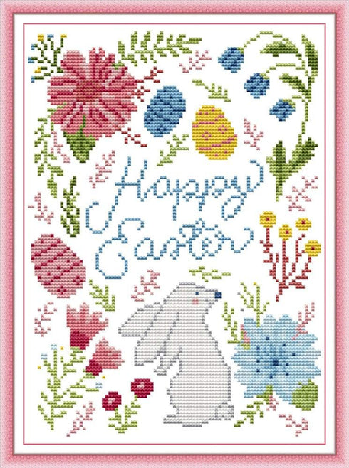 Abillyn Embroidery Cross Stitch Kits Happy Easter Stamped with Printed Pattern Starter Kit (Happy Easter)...