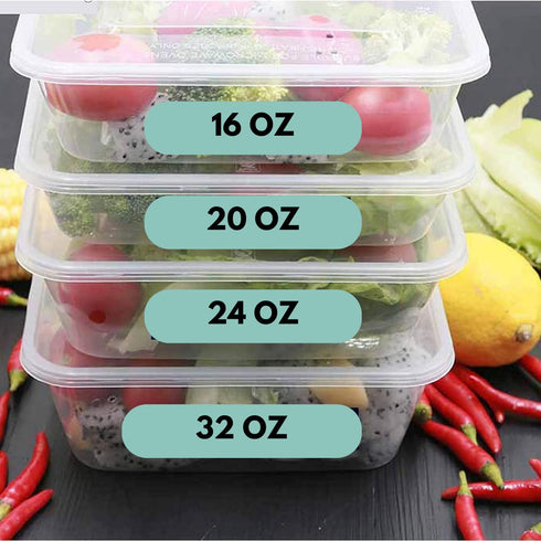 Food Storage Containers Rectangular with Lids 16oz Freezer Deli Cups BPA-Free Leakproof Clear Takeout Container Meal Prep Microwavable, Airtight L...