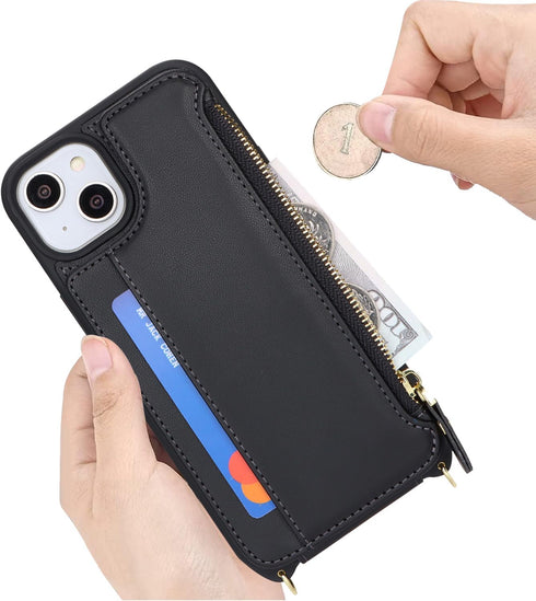 Cavor for iPhone 15 Case with Card Holder,iPhone 15 Wallet Case for Women,Phone Case iPhone 15 Case with Strap,Crossbody Lanyard and Wristlet,Leat...