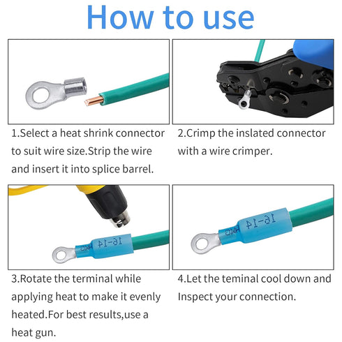 120 Pcs 10#, 22-16 16-14 12-10 AWG Heat Shrink Ring Wire Connector Terminals Kit, Electrical Connectors - - Automotive Marine Ring Connectors...