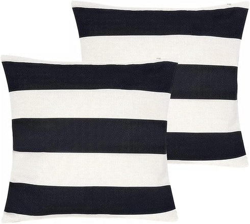 2 Pack Waterproof Pillow Covers Outdoor Throw Pillowcases Decorative Garden Cushion Case for Home Garden Patio Couch Balcony Striped (Black & Whit...
