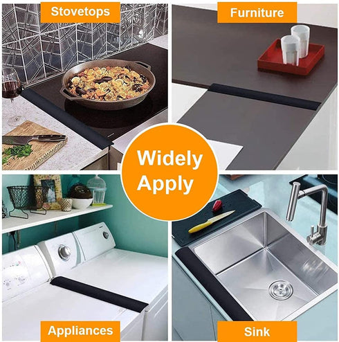 Forlivese Kitchen Silicone Stove Cover, Easy Clean Heat Resistant Wide & Long Gap Filler, Seals Spills Between Counter, Stovetop, Oven, Washer & Dryer, Set of 2 (21 Inches, Black?