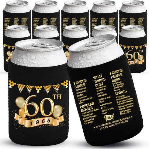 60th Birthday Can Cooler Sleeves Pack of 12-1962 Sign -60th Anniversary Decorations - Dirty 60th Birthday Party Supplies - Black and Gold Sixtieth...