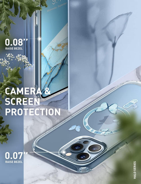 i-Blason Halo Case Compatible with MagSafe for iPhone 13 Pro Max 6.7 inch, Slim Clear Case with TPU Inner Bumper (Butterfly/Blue)...