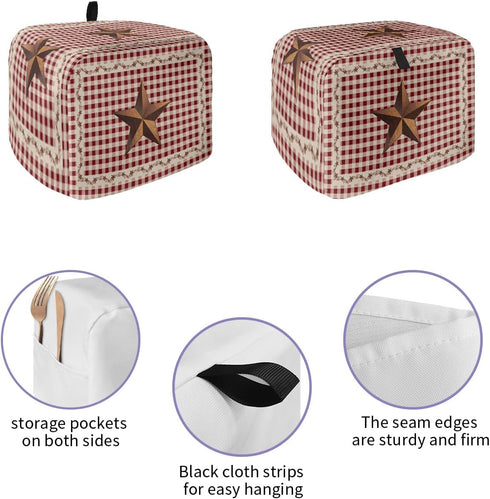Toaster Dust Cover with Pockets, Rustic Texas Western Star Berries Red Buffalo Plaid Soft Washable 2 Slice Toaster Cover, Dust-proof Cover for Sma...