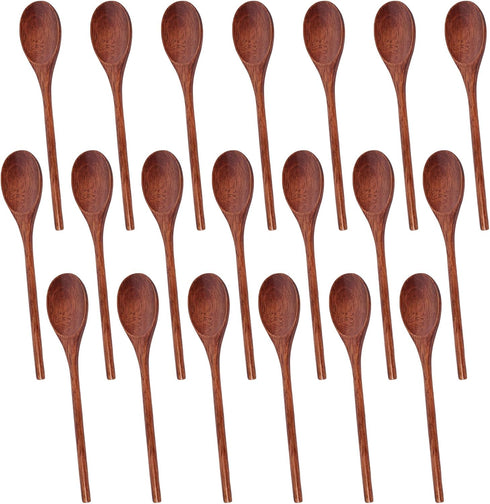 HANSGO 20PCS Long Handle Wooden Spoons, Wooden Tasting Spoons 10" Large Mixing Cooking Oval Spoons (Dark Brown)...