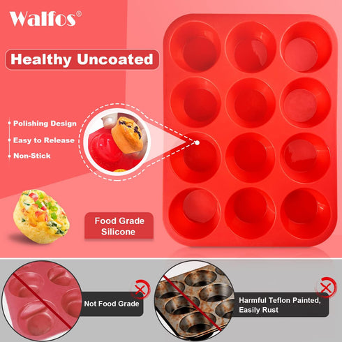 Walfos Muffin Pan Set - 12 Cups Regular Silicone Cupcake Pan, Non-stick and BPA Free, Great for Making Muffin Cakes, Tart, Fat Bombs - Dishwasher ...