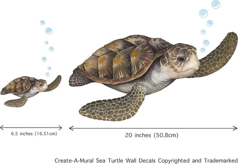 Sea Turtle Wall Decal ~Ocean Undersea Animal Tortoise Wall Sticker for Kids Room Decor, Boys Girls Toddler Baby Nursery Bedroom, Playroom, Bathroo...