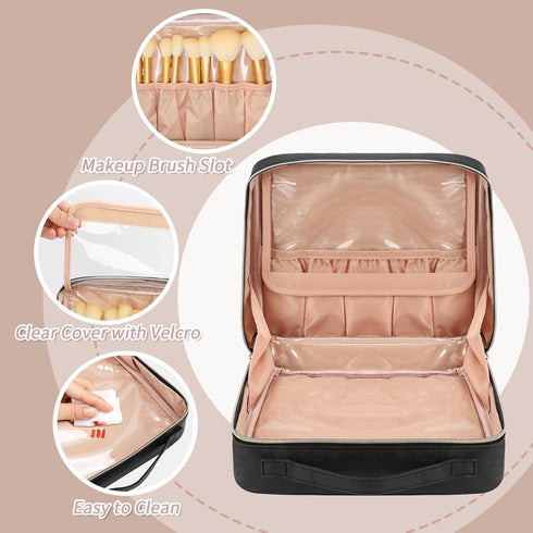 CUBETASTIC Travel Makeup Bag, Large Capacity Cosmetic Bags for Women, Make Up Organizer Case with Portable Handle, 90° Wide Open for Easily Access...