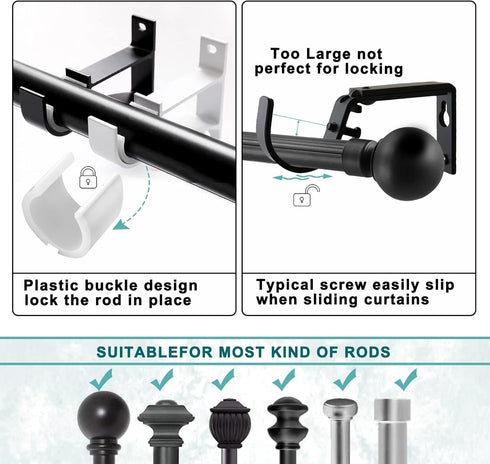Gudui Curtain Rod Bracket 3 Pack, Heavy Duty Curtain Rod Holders Hooks for Wall Curtain Rod Hangers Supports for 1 inch Drapery Rod, Black...