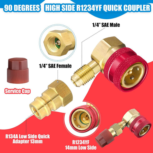 R1234yf Adapter R1234yf to R134a Quick Coupler High Low Side Ac Fitting Adapter with Valve Core Hose Seal Thimble Valve Core Remover for Car AC Ai...