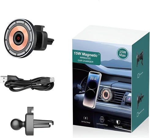Magnetic Wireless Car Charger Compatible with Magsafe case and iPhone 15/14/13/12 Pro Max Mini,15W Fast Charging Phone Holder Car Air Vent Mount.....