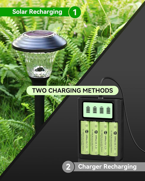 Ni-MH AA 600mAh 1.2V Rechargeable Battery for Solar Lights, AA 1.2V Rechargeable Battery Pre-Charged, Low Self - Discharge for Outdoor Solar Light...