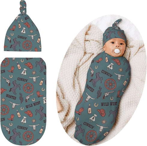 Swaddling Blanket for Baby, Sleeping Sacks, Unisex Baby Stuff with Hat, Western...