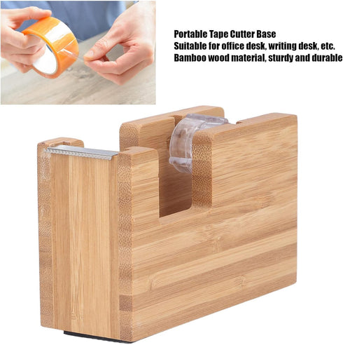 Pssopp Desktop Tape Dispenser Tape Base Mini Tape Dispenser Desktop Tape Dispenser Bamboo Wood Tape Cutter Holder Adhesive Roll Base Stationery To...