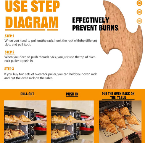 Oven Rack Puller, Wood Oven Rack Push Pull Tool, Prevent Scalding, Pull out Hot Racks Safely, Long Handle Toaster Oven Accessories,Suitable For Ki...