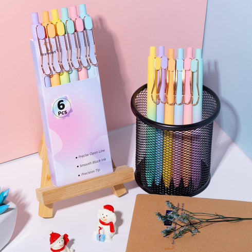 Gel Pens, 6 Pcs Smooth Writing Pens No Bleed & Smear, Black Ink Cute Pens Fine Point (0.5mm), Retractable Aesthetic Journaling Pens School Office ...