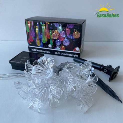 Solar Flower String Lights Outdoor Waterproof- Morning Glory Flowers, 20-Brightness LED String Light, 20Ft 2 Modes - Perfect Decor for Garden, Fen...