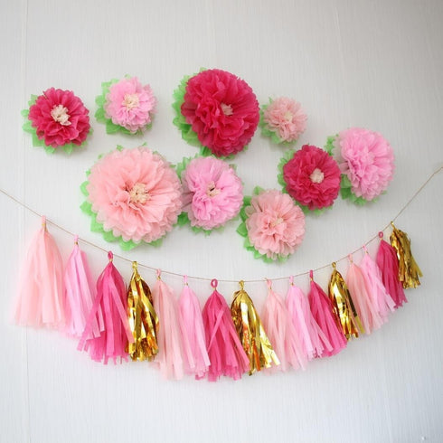 Pink Paper Flower Wedding Centerpiece Birthday Party Backdrop Nursery Room Wall Home Decoration Pack of 9...