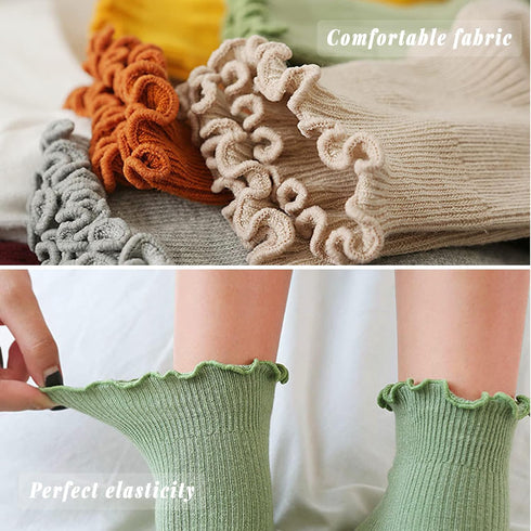 Womens Ankle Casual Socks Lace Ruffle Low Cut Knit Cotton Lettuce Socks for Women Girls...