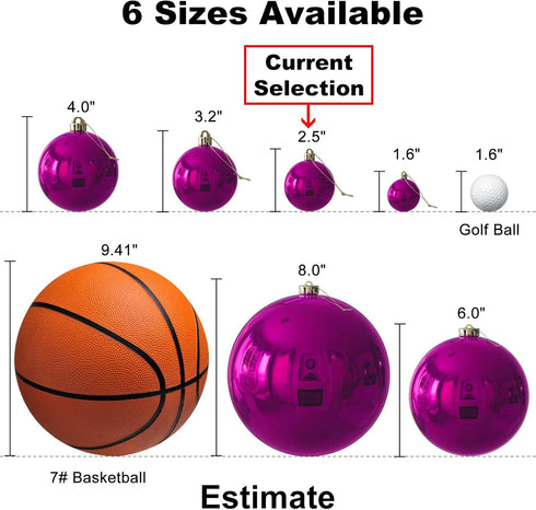 Fuchsia 2.5" Christmas Balls Christmas Tree Decoration Ornaments Shatterproof Hanging Balls for Birthday Halloween Holiday Wedding Decorations Set...