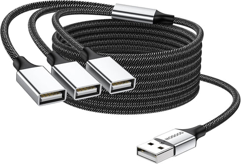 USB Splitter Y Cable 6FT,USB 1 Male to 3 Female Extension Cord Connector,USB Y Splitter USB Port Extender Hub,Data&Charger Power Split Adapter for...