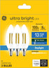GE Ultra Bright LED Light Bulbs, 100W, Daylight Candle Lights, Clear Decorative B12 Light Bulbs (3 Pack)...
