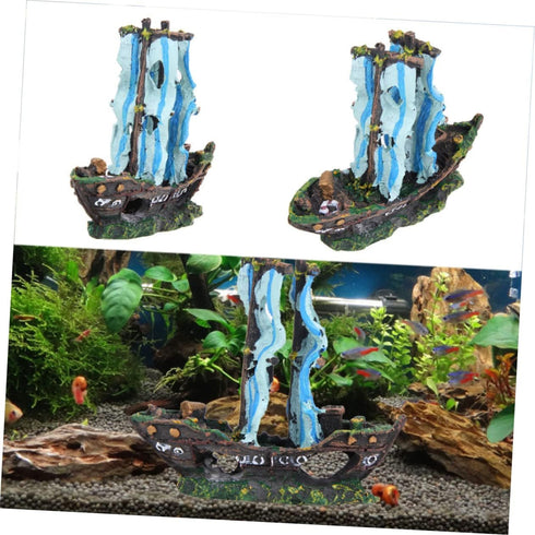 Housoutil Aquarium Submarine Ornaments Pirate Fish Tank Scenery Decoration Desk Topper Tabletop Pirate Decor Aquarium Boat Wreck Aquarium Decorati...