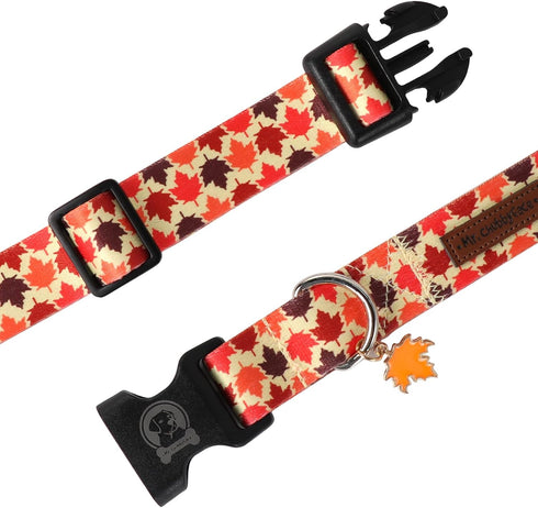 MR. CHUBBYFACE Fall Dog Collar Adjustable Pet Collar Maple Leaves Collar for Small Medium Large Dogs...