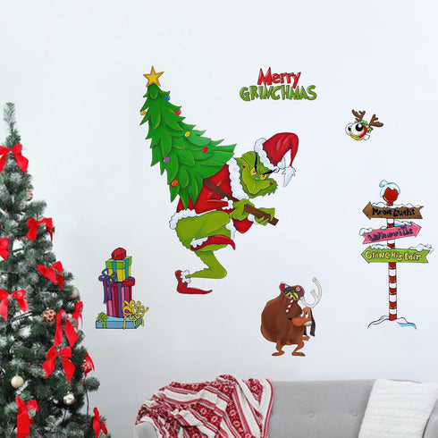 Yovkky Merry Christmas Wall Decals Stickers, Xmas Tree Sign Holiday Max Dog Decor, 2025 New Year Winter Green Red Farmhouse Home Kitchen Decoratio...