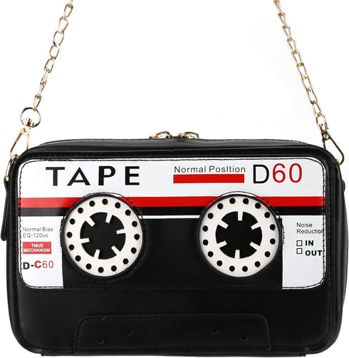 QiMing Retro Tape Shaped Evening Purse,PU Audio Cassette Crossbody HandBag for Women...