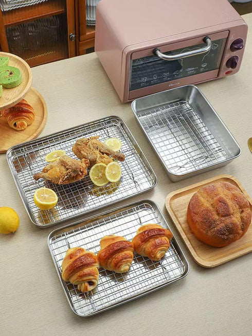 Stainless Steel Roasting Pan, Broiler Pan with Rack Set, Rectangular Roaster Perfect for Cooking and Baking.(9.3 * 6.9 * 2in)...