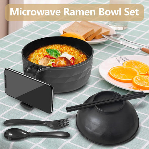 Ramen Bowl Set?Microwave Ramen Cooker Instant Noodles Bowl with Chopsticks Spoon Phone Holder,Rapid Ramen Noodle Bowl for College Dorm Room Essent...