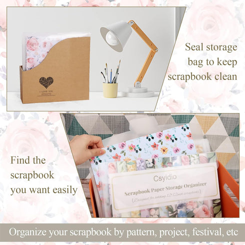 Csyidio 10PCS 12 x 12 Inch Scrapbook Paper Storage Organizer with Label Stickers, Clear Paper Storage Bag for Holding Scrapbook Paper Pad, Vinyl P...