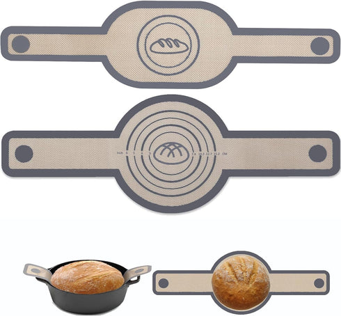Silicone Baking Mat with Long Handle for Dutch Oven Bread Baking - Non-stick Bread Sling Safer & Easier to Transfer for Dough,Reusable Silicone Du...