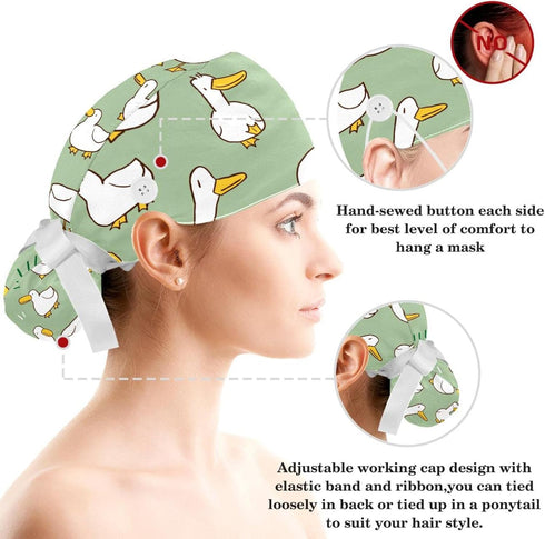 Women Working Cap with Buttons Bouffant Hat Autumn Leaves Nurse Scrub Caps Long Hair...