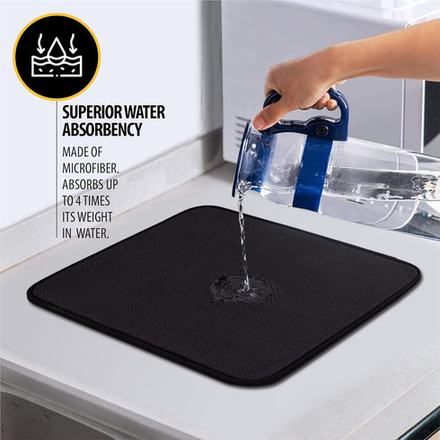16 x 18 Premium Dish Drying Mat Super Absorbent Microfiber Kitchen Counter Mat, Dish Drainer, Dual Surface (Black)...