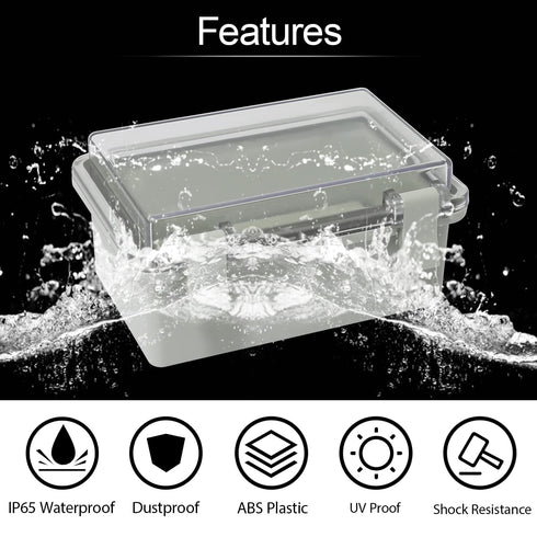 ABS Plastic Dustproof Waterproof IP65 Junction Box Hinged Shell Universal Electrical Project Enclosure Gray, with PC Transparent Clear Cover 5.9 x...