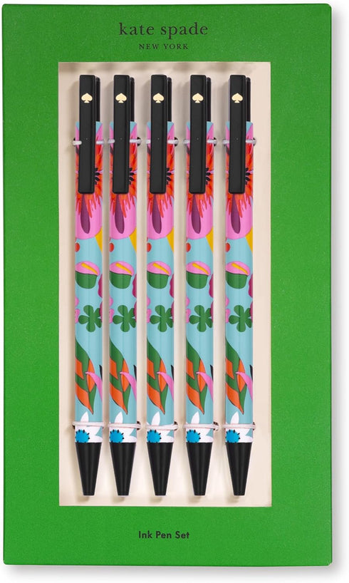Kate Spade New York Black Ink Pen Set of 5, Cute Click Pens, Plastic Retractable Pens for Writing and Journaling (Safari Floral)...