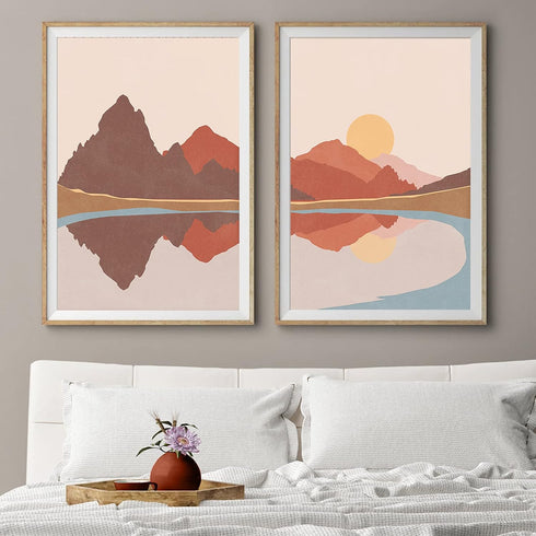Bankrenart Nature Landscape Wall Art Prints Mid Century Boho Wall Decor Mountain Sun Lake Wall Art Modern Canvas Prints Abstract Artwork Poster fo...