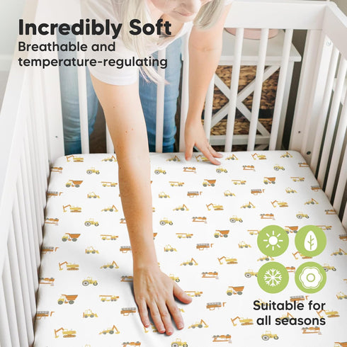 Pack and Play Sheets Fitted, 2-Pack Mini Crib Sheets - Pack N Play Sheets, Organic Fitted Crib Sheet for Pack and Play Mattress, Playard Baby Crib...