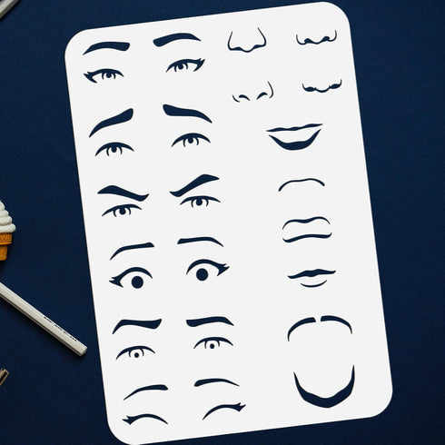 FINGERINSPIRE Facial Features Stencils 11.7x8.3 inch Emotions Sorrows and Joys Stencil Plastic Eyes Eyebrows Mouth Nose Patterns Template Reusable...