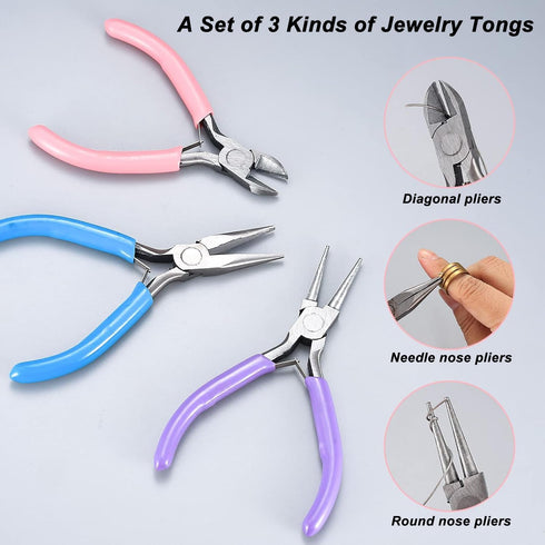 Jewelry Pliers Set, 3 Pcs Jewelry Making Tools Pliers Kit, Includes Needle Nose Pliers/Round Nose Pliers/Diagonal Pliers, Wire Cutters Pliers for ...