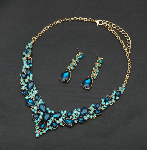 Women's Statement Necklace Earrings Set for Bride Austrian Crystal Wedding Bridal Costume Jewelry Sets...