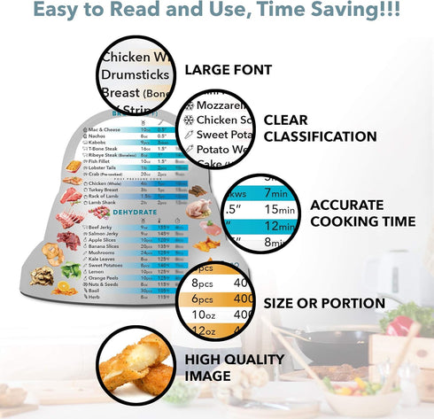 Air Fryer Magnetic Cheat Sheet Set, Instant Air Fryer Cooking Times Chart, Air Fryer Accessories Cooking Program Cheat Sheet, Kitchen Frying Lid C...
