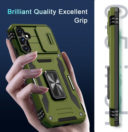 DEERLAMN for Samsung Galaxy S23 FE Case with Slide Camera Cover+Screen Protector(1 Pack),Rotated Ring Kickstand Military Grade Shockproof Protecti...