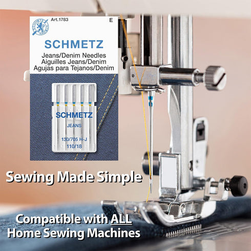 SCHMETZ Jean & Denim Sewing Machine Needles - Precision Needles for Heavy Fabric, Size 110/18, 5-Needle Cards, Pack of 5...