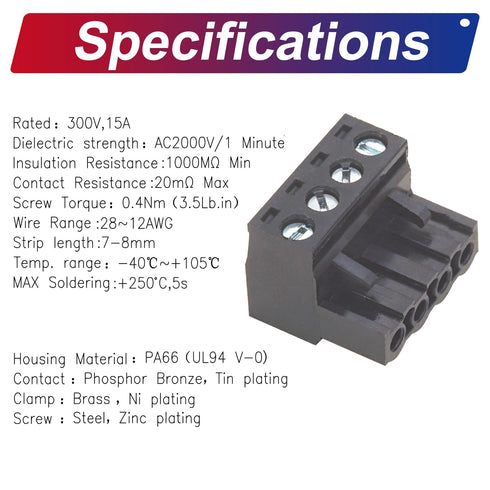 Tcenofoxy 5.08mm Phoenix Connector 4 Pin Black Phoenix Type PCB Screw Terminal Block Connector (4Sets 5.08M-BK-4P)...