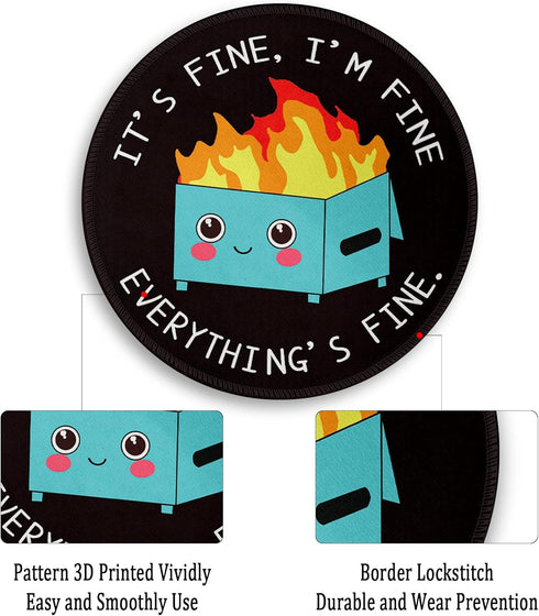 Dumpster on Fire Round Mouse Pad 8.6 x 8.6 Inch, Cute Funny Mousepad for Laptop Gaming, Stitched Edge Non-Slip Rubber Base, Home Office Decor Desk...